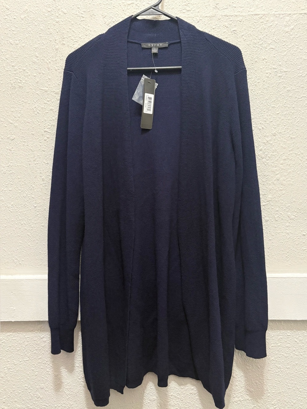 Cyrus Navy Eclipse Knit Open Cardigan NWT Large